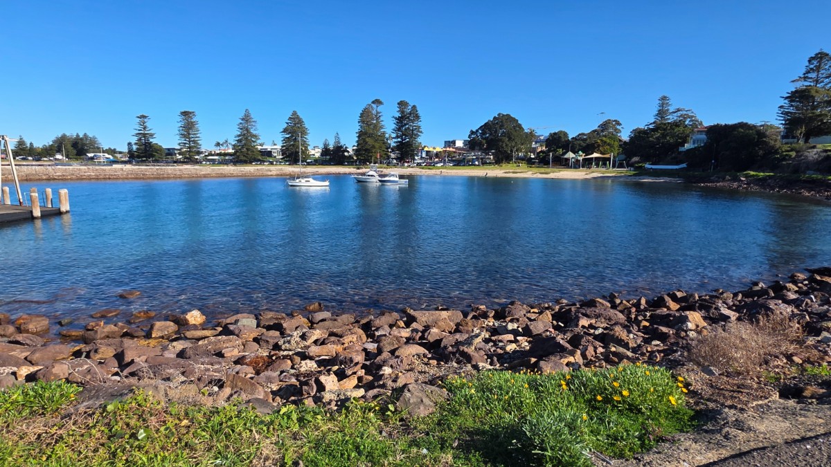 Boats in Shellharbour Village harbour beside the waterfront park