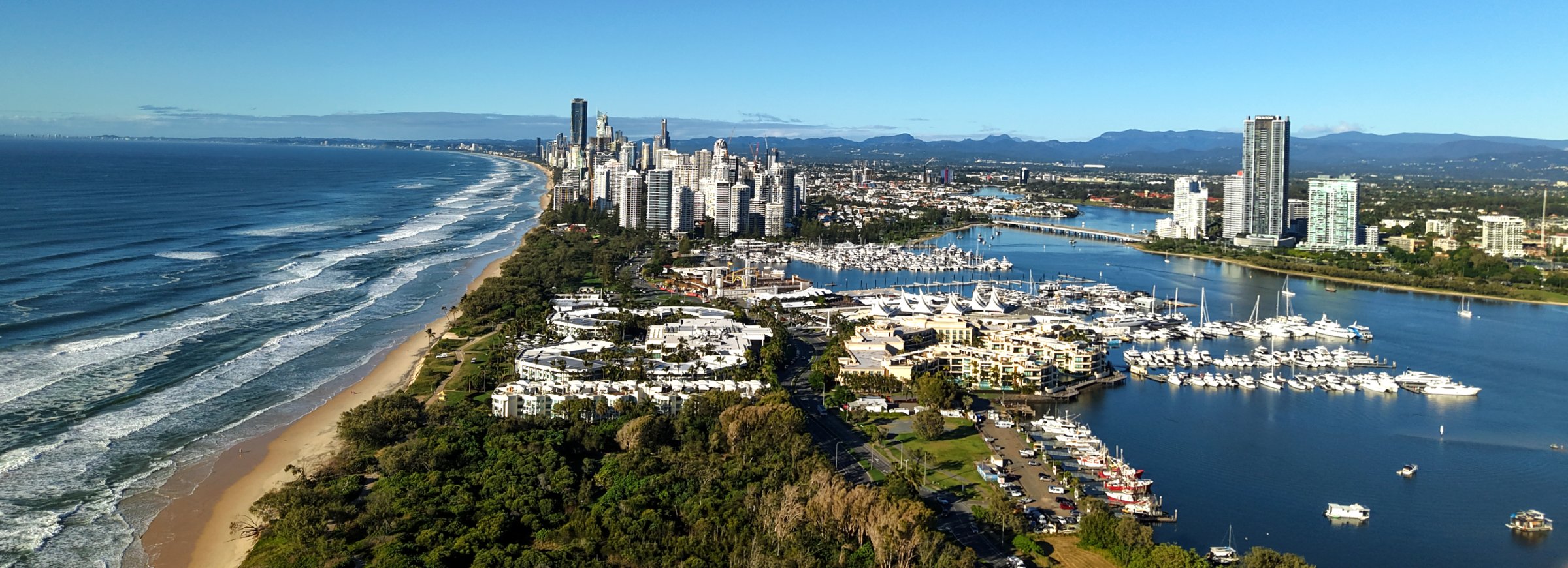 Aerial view of the Gold Coast coastline and waterways