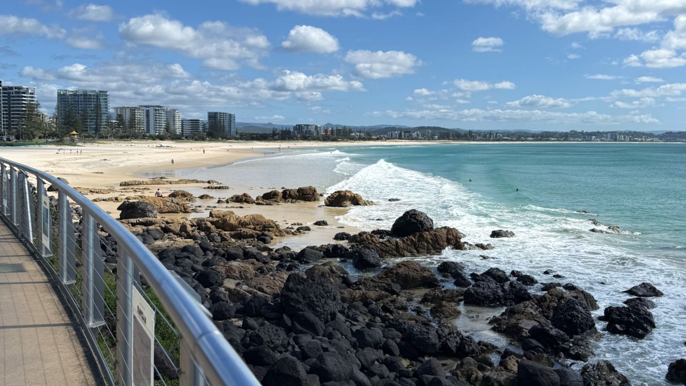 Kirra Beach and rocky shoreline viewed from the coastal path at Coolangatta